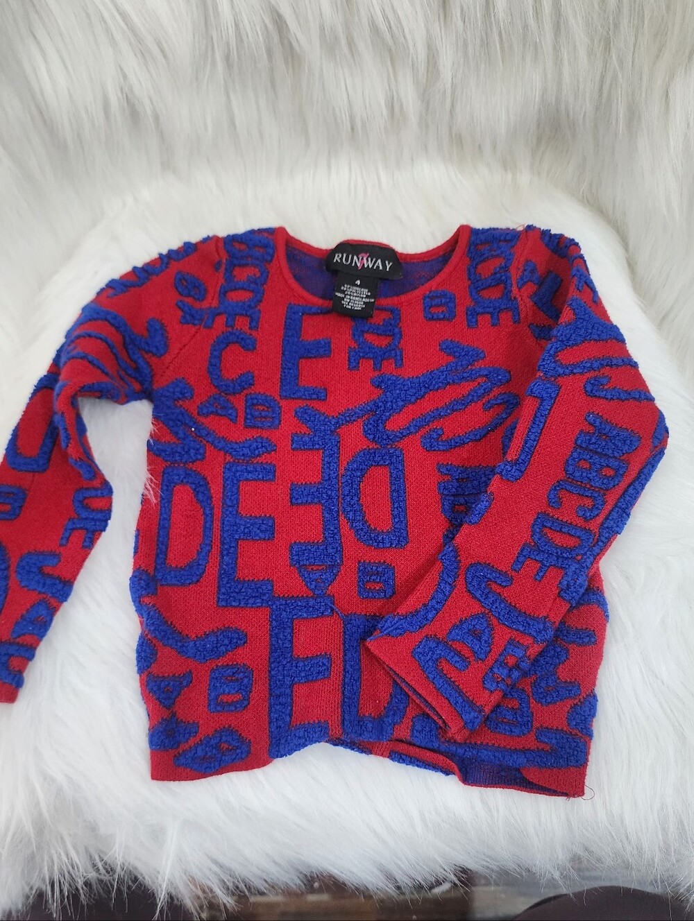 Runway 7 Bold Red & Blue Alphabet Sweater, Size 4 Children